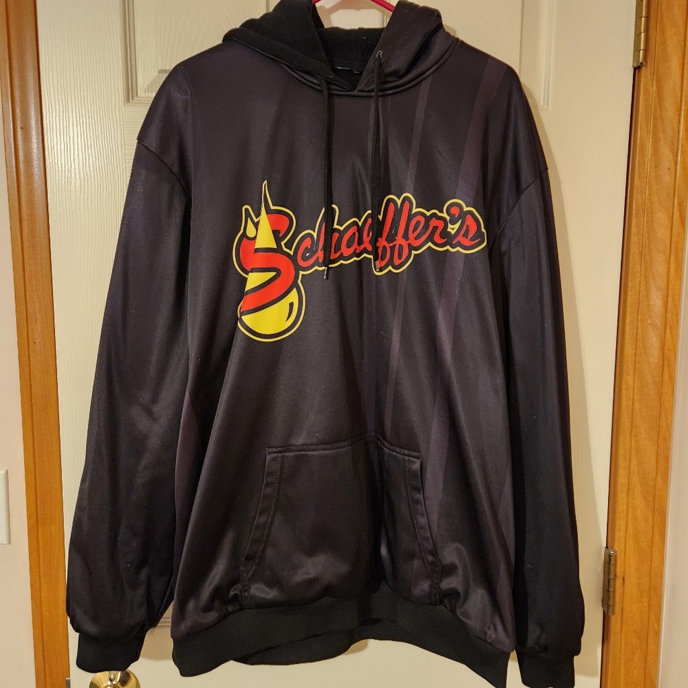 Schaeffer's Oil Men's Hoodie Sweatshirt Size XL Black Front/Back Graphic Heavy
